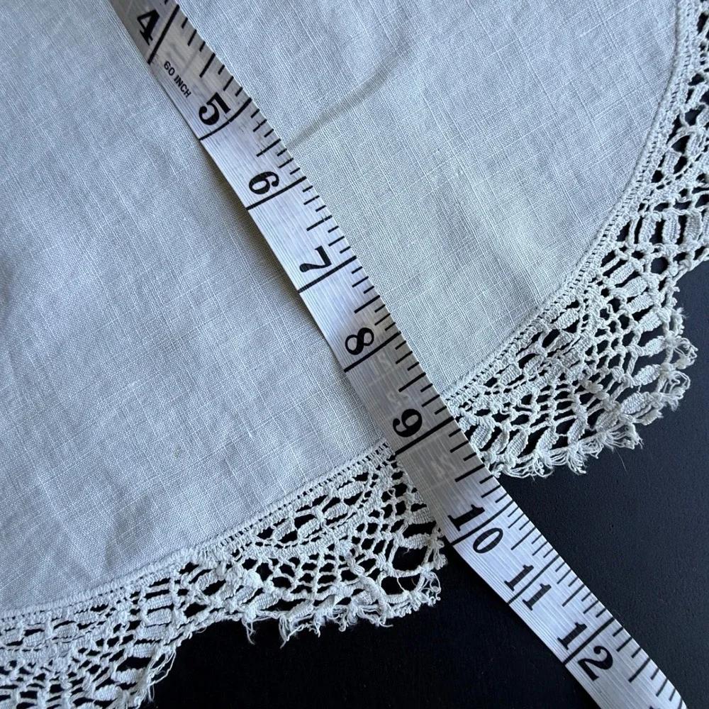 Vintage White Linen Doily Set 3pc Embroidered Lace Hot Biscuits Napkin